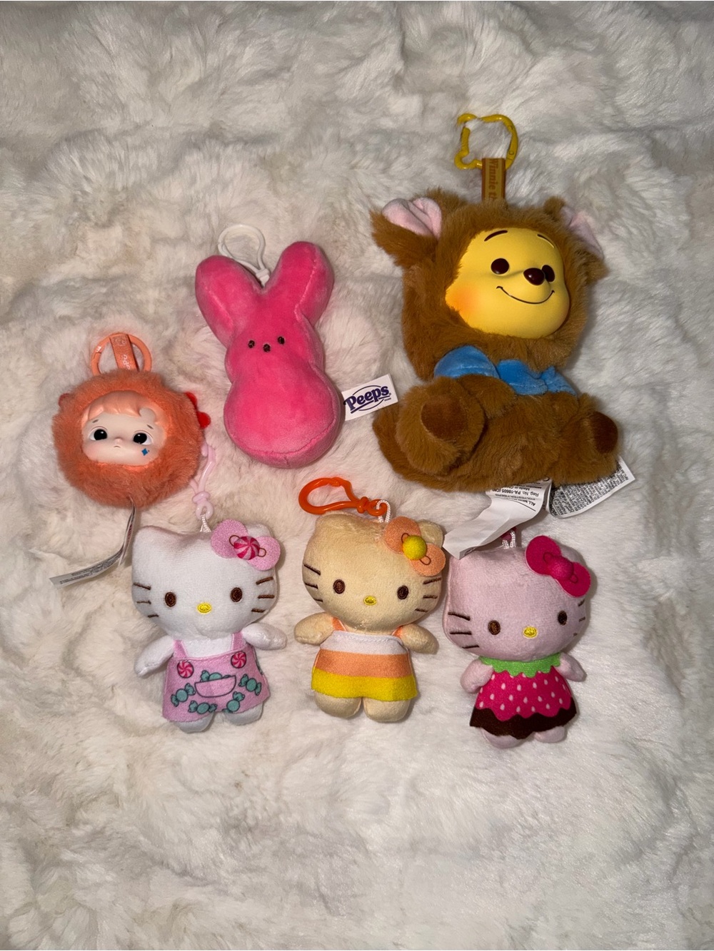 Hello Kitty Plush Keychain Collection - Pink, White, Brown, Yellow, Orange